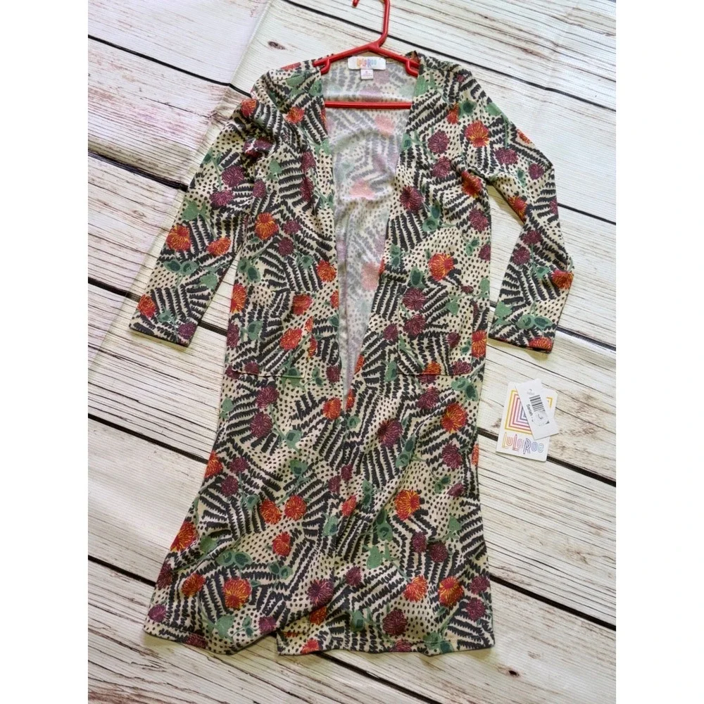 LuLaRoe Sariah Kids Cardigan S Small Duster Floral Geometric Open Front NWT